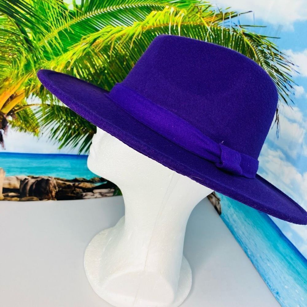 LA Garment District Stock Womens Felt Fedora Hat Cotton Purple Wide Brim OS